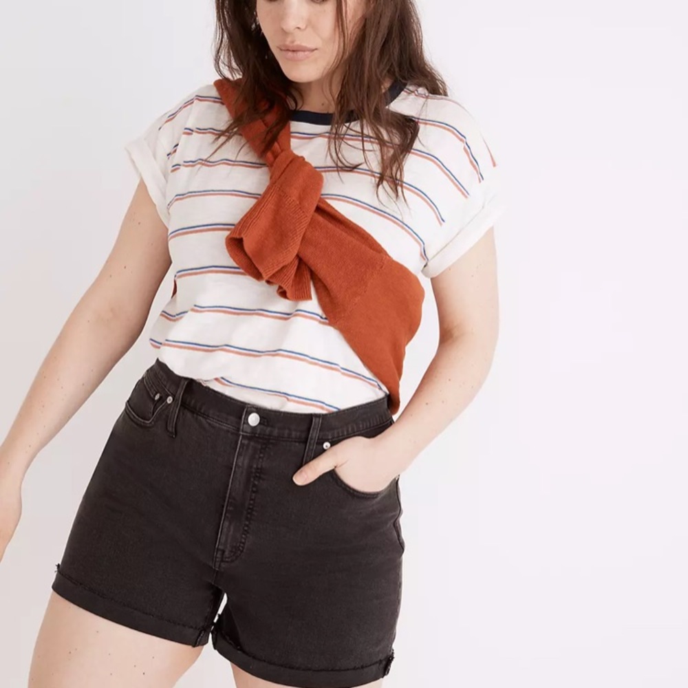 Madewell high waisted black shorts with frayed hem